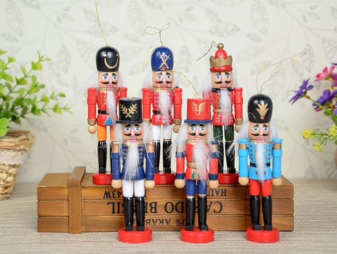 6 PCS Christmas Nutcracker Ornament Set, 4Inch Nutcrackers Tree Ornaments Set, Nutcracker Figures with Opening Mouths Christmas Decorations for Xmas Tree, Table Decor
