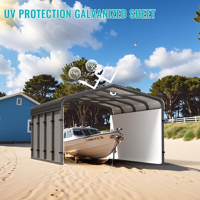 12x20 Metal Carport, Heavy Duty Car Carport Canopy, Galvanized Steel Roof Car Tent Garage, CarPorts with Removable Polyethylene Sidewalls