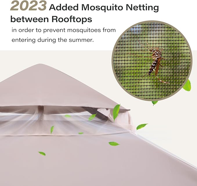 LAUSAINT HOME Semi-Permanent Patio Gazebo 10'x10' with Expansion Bolts, Outdoor Heavy Duty Party Shelter with Double Roofs, Mosquito Nettings and Privacy Screens for Backyard, Garden, Lawn, Khaki