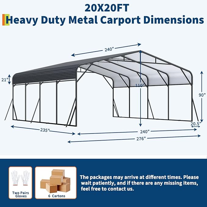 GAOMON Metal Carport, Carport with Reinforced Base and Galvanized Steel Roof, Heavy Duty Garage Car Shelter Shade, Outdoor Car Port Canopy for SUV, Truck, Boats, 20x20 FT