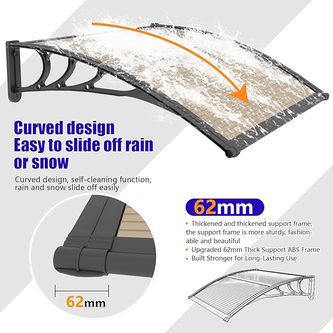 Awning for Door Entrance,35x80 inches Window Awnings for Doors Canopy Polycarbonate Cover Patio Door Awning UV Rain Snow Sunlight Protection Hollow Shee
