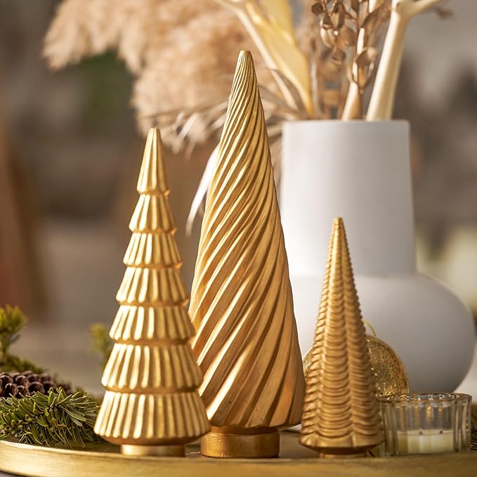 Spiral Resin Christmas Tree Decorations, 3 PCS Tabletop Small Christmas Trees for Desk Decor, Small Fake Christmas Tree, Gold Home Decor, Xmas Table Centerpieces Winter Mantel Decor