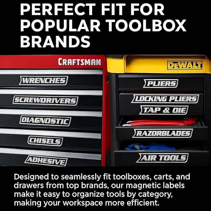 12 Pack of Magnetic Toolbox Labels, 3D-Printed Tool Box Labels, General Tool Box Organize Accessories, Reusable Tags for Steel Toolboxes, Carts, Drawers, and Cabinets (Red)