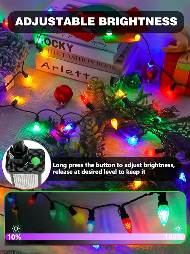 C6 Christmas Lights Outdoor Indoor, Total 100 LED 33 FT Connectable Christmas String Lights with Timer & 13 Modes, Waterproof Twinkle Light for Xmas Tree Party Porches Wedding Decorations (Multicolor)