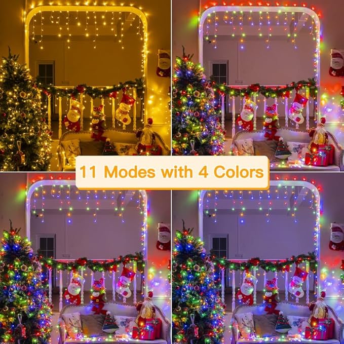 Ollny Icicle Lights for Outside 306LED 25FT, Color Changing Christmas Light with Remote 11 Modes Timers Waterproof, Plug in Connectable Hanging Lights for Outdoor Indoor House Roof Holiday