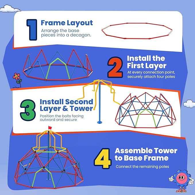 Zupapa 10FT Kids Climbing Dome Tower, Outdoor Jungle Gym for Kids with Climbing Grip - Geometric Dome Climber Supports 1200LBS Outdoor Playset and Easy Assembly Outdoor Play Equipment