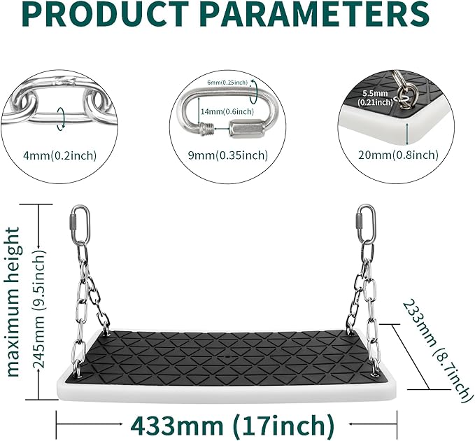 Swing Seat Accessories Heavy Duty, Non Slip Tree Swing Playground Backyard Swing Set Replacementfor Kid Indoor Outdoor, Black