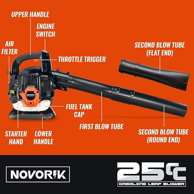 52cc Gas Backpack Leaf Blower, 2.1 HP Engine, High-Velocity 570 CFM, 250 MPH, Ergonomic Design, Low Vibration