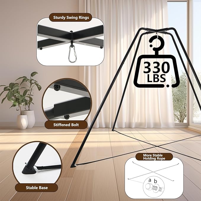 Swing Stand for Kids, 330LBS Heavy Duty Metal Swings Frame for Backyard Indoor, Anti-Rust and All Weather Resistance, Saucer Swing -NOT Included Black