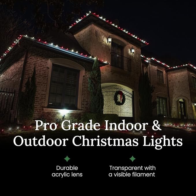 Pro Christmas C9 LED U Shape Flexible Filament Bulb - Pro Pack of 25 Bulbs - Energy Efficient Outdoor Waterproof Lighting for Holiday Decor, Christmas Trees - 2800K Warm White