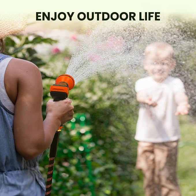 Giraffe Tools Non-Expandable Garden Hose 25FT 1/2¡± Lightweight Flexible Water Hoses Burst 600 psi with 9 Spray Function Nozzle Heavy Duty Hose