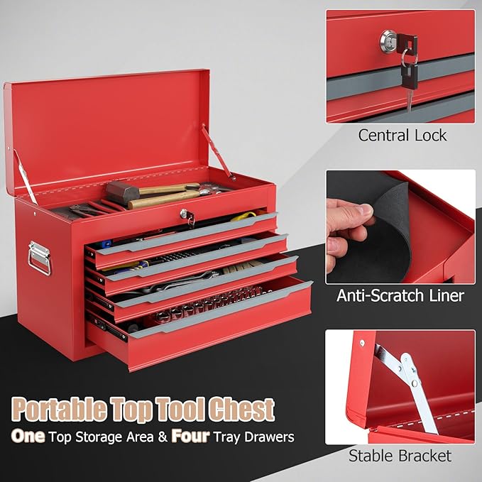 ERGOMASTER Large Rolling Tool-Chest with 6 Drawers Heavy Duty Tool-Box on Wheels Lockable and Lock System Cabinet for Garage Workshop(28 x 13 x 53''-Red)