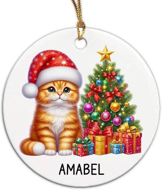 Personalized Orange Tabby Christmas Tree Ornament, Orange Tabby Ceramic Ornaments for Cat Dad Mom, Custom Name Cat Lover Christmas Ornament 2025, Gift for Brother Sister Friend Pet Lover