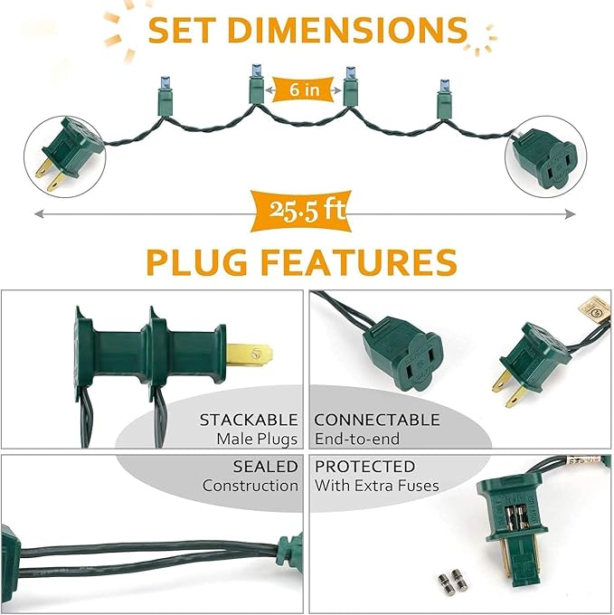 50 Counts Aqua LED Christmas Lights - 25ft 5mm String Lights Outdoor Commercial Grade Waterproof, Indoor Christmas Tree Decorations, Green Wire Mini String Lights, UL, IP:65