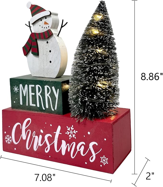 Christmas Decorations for Home LED Lighted Christmas Tree Decor with Timer Farmhouse Snowman Wooden Table Sign Vintage Holiday Xmas Party Winter Tiered Tray Signs