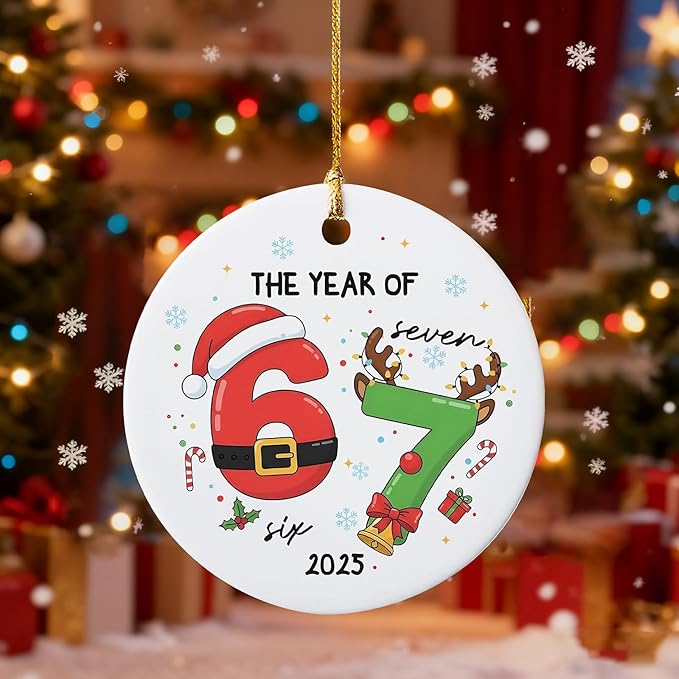 67 Christmas Ornament, Funny 67 Ornament Decor Christmas Tree Hanging Ornaments,Six Seven Ornament, 67 Decorations Meme Grandkid Birthday Gift for Younger Generations (3Pcs)