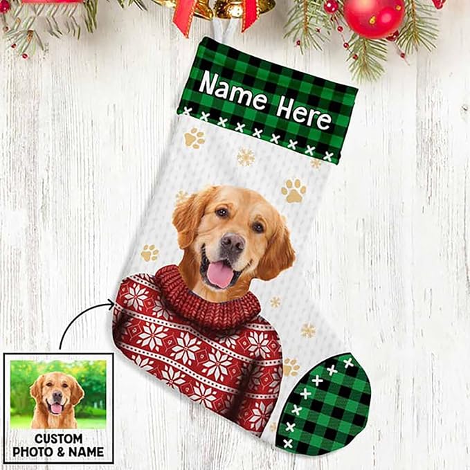 LOVELYPOD Christmas Stockings Personalized with Name, 19" Christmas Stocking Custom Christmas Photo Stocking 2023, Xmas Stocking Holiday Christmas Decoration Gifts for Family Kids