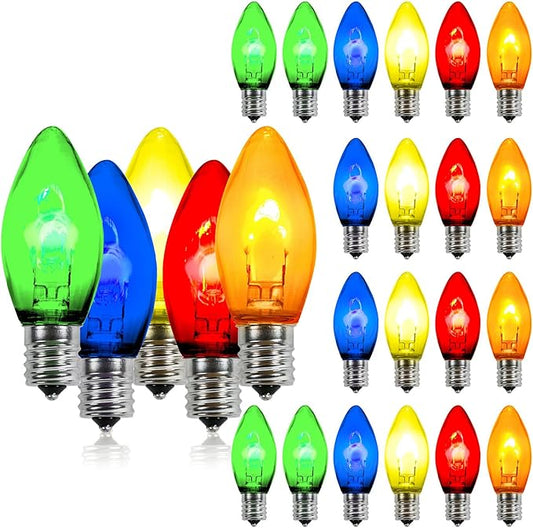 Pro Christmas C9 LED U Shape Flexible Filament Bulb - Pro Pack of 25 Bulbs - Energy Efficient Outdoor Waterproof Lighting for Holiday Decor, Christmas Trees - Multi Color
