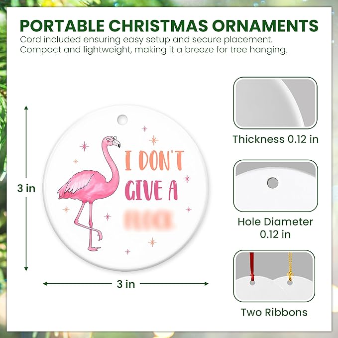 FLAGWIX Pink Flamingo, Funny Christmas Ornaments 2025 - Christmas Flamingo Gifts for Women, Friends, Family, Funny Flamingo Decor - Christmas Tree Decoration Ceramic Ornaments