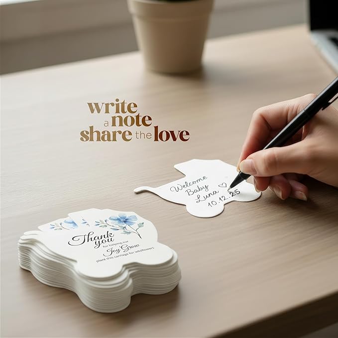 Baby Carriage Seed Paper – 12 pcs Blue Baby Shower Favors for Guests with Wildflower Seeds, Writable & Plantable, Gender Reveal, Birthday Gifts for Guest