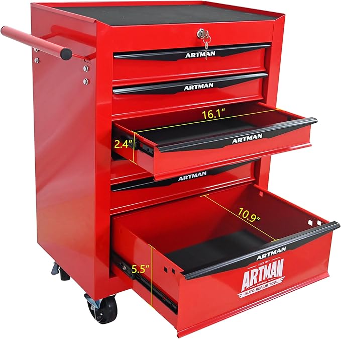 RYH 6 Drawers Rolling Tool Chest - Heavy Duty Mobile Tool Cart with Locking Wheels & Ball Bearing Drawers, 30.5 H x 20.9 W x 13 D Garage Tool Storage Cabinet (Red, 6 Drawers)