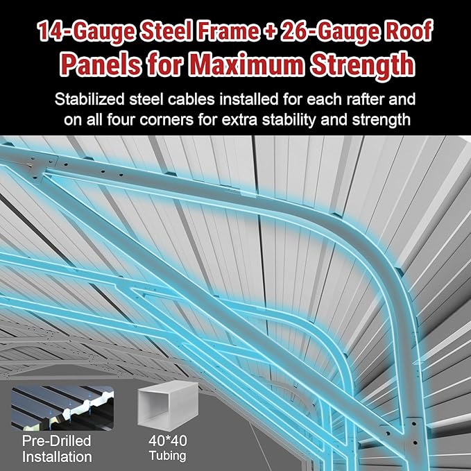 30x20FT Heavy-Duty Galvanized Metal Garage, All-Steel Enclosed Carport with Side Panels, Large Outdoor Vehicle Shelter and Car Shed for Trucks, SUVs, Boats & RVs, Steel Canopy Storage Building