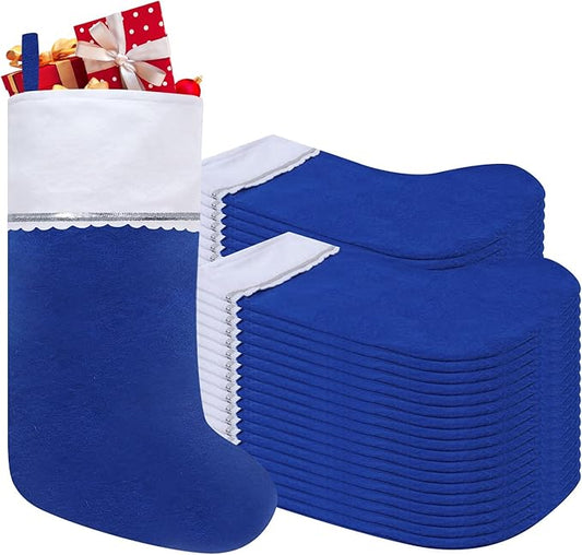36 Pack Felt Christmas Stockings, 19 Inches Blue and White Christmas Stockings, White Cuff with Silver Trim Christmas Stockings for Family Christmas Holiday Decorations