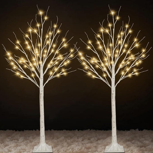 2-Pack 4FT Lighted Birch Trees (Higher Size & Floor Standing), 96 LED Twinkling Birch Christmas Tree Lights for Indoor & Outdoor, 2 Modes Warm White Tree Lights for Christmas Thanksgiving Home Decor