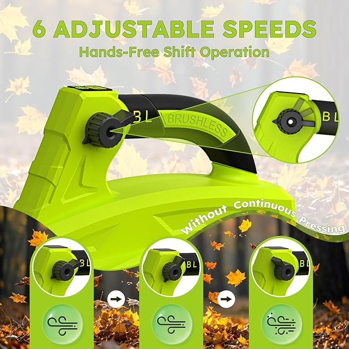 Leaf Blower Cordless with 2 * 4.0ah Battery and Fast Charger,KJBAO 21V Brushless Battery Powered Blower,Electric Blowers with 650CFM&170MPH&6 Speeds,Lightweight Blower for Lawn Care,Car, Yard, Patio