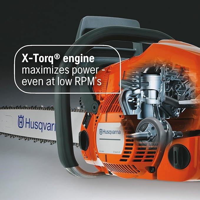 Husqvarna 445S Gas Chainsaw, 50-cc 3-HP, 2-Cycle X-Torq Engine, 18 Inch Chainsaw with Automatic Oiler, For Wood Cutting and Tree Trimming