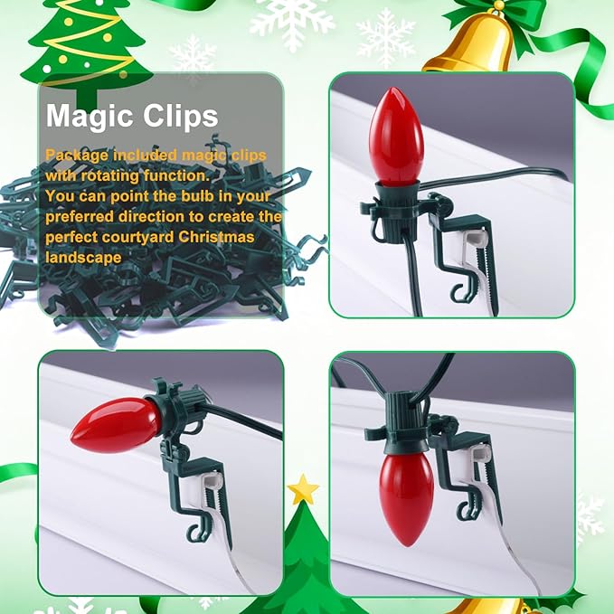C9 LED Outdoor Christmas Lights,C9 String Lights with Quick Clips,for Xmas House Roof Gutter,Plug in & Connectable,50FT 50 Light,Multicolor
