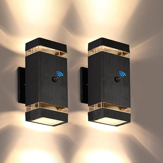 Outdoor Wall Lights 2 Packs, Aluminum Up and Down Outdoor Lights, Modern Black Wall Sconce with Dusk to Dawn Sensor Exterior Wall Light for Porch Patio Door