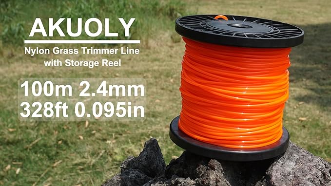 Grass Strimmer Line 328ft .095'' Round String Trimmer Line 2.4mm Replacement Spool Nylon Material for Trimming Lawn Weeds Grass, Orange Color