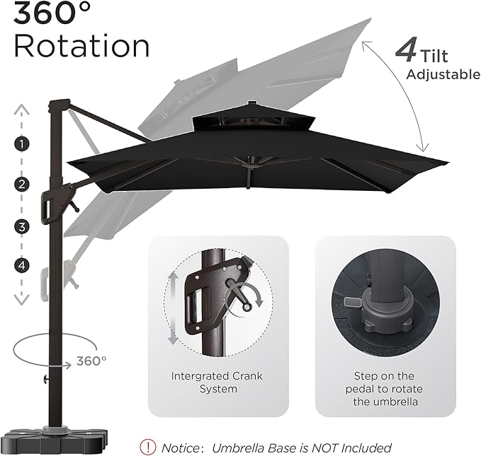 10' X 13' Patio Umbrella Outdoor Large Rectangle Offset Cantilever Umbrellas Double Top Heavy Duty Windproof with 360-degree Rotation for Pool Garden Deck, Black