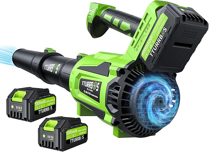 Leaf Blower Cordless - 650CFM Brushless Motor Leaf Blower with 6-Speed Control & Ergonomic Handle - Includes 2 x 5.0Ah Batteries & Fast Charger - Blowers for Lawn Care, Yard, Patio, Leaves, Snow, Dust