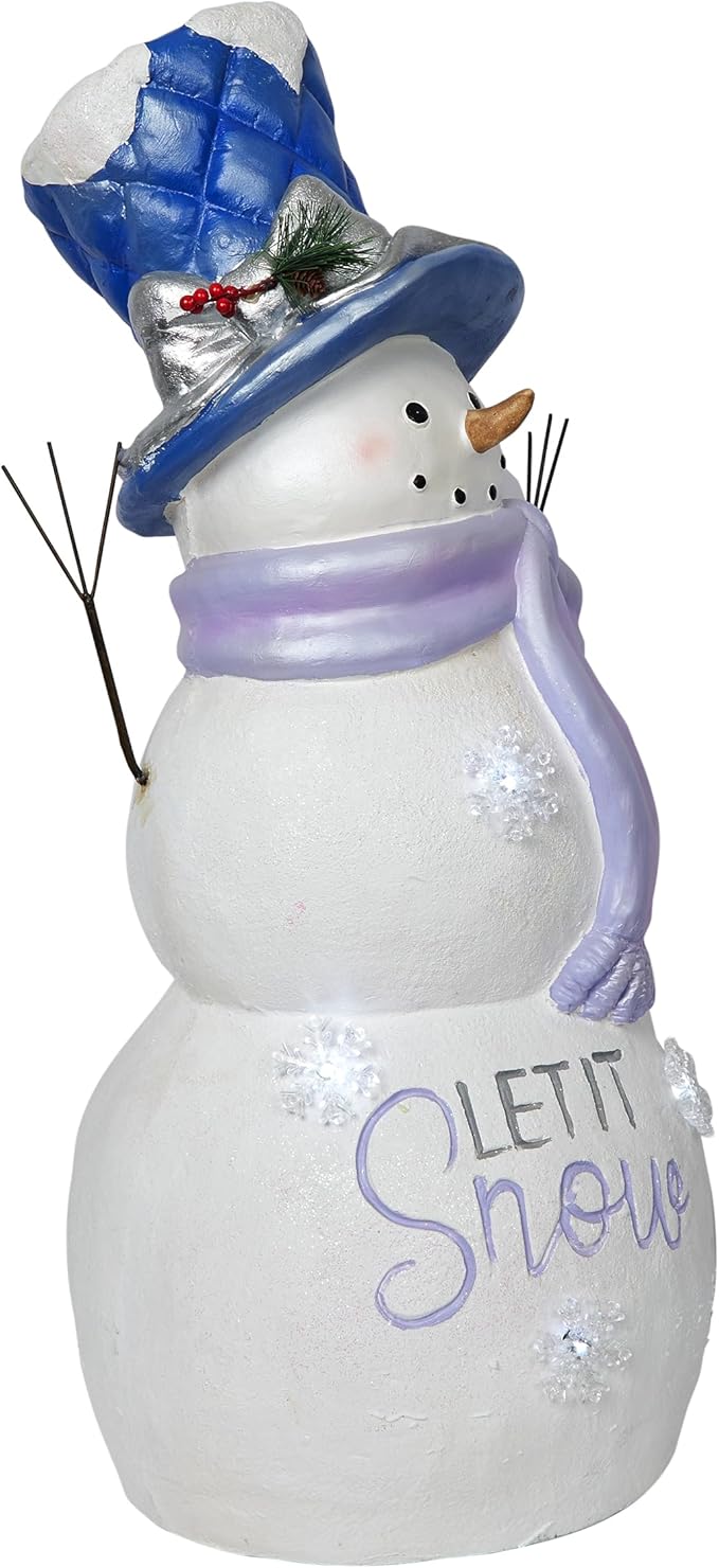 Alpine Corporation SKY558L, Lavender White Let It Snow Snowman Statue with Fading LED Lights, Large Over 3 Feet Tall - Indoor/Outdoor Winter Décor, Christmas Decoration