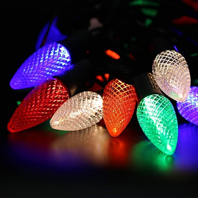 25 Pack Multicolor C9 LED Christmas Lights Replacement Bulbs, Shatterproof Plastic C9 Led Bulbs for Outdoor String Lights, E17 Base, 0.6W Equivalent to 7W, 50lm Holiday Decoration