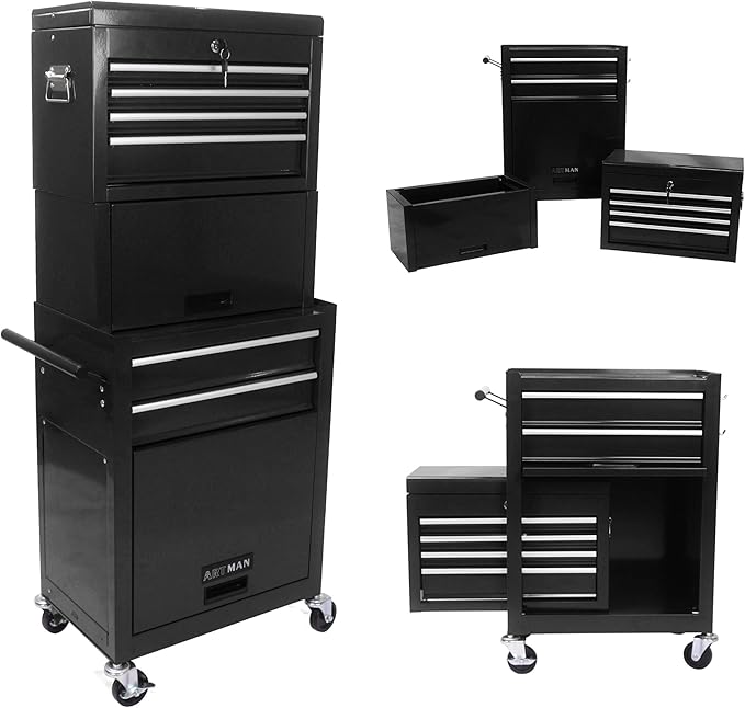RYH 6 Drawers Rolling Tool Chest & Tool Box on Wheels | Heavy Duty Metal Cart with Ball Bearing Drawers | Fits US General Tool Box for Garage Storage (Black, 6 Drawers 3 in 1/51.99 H ¡¿ 20.87 W)
