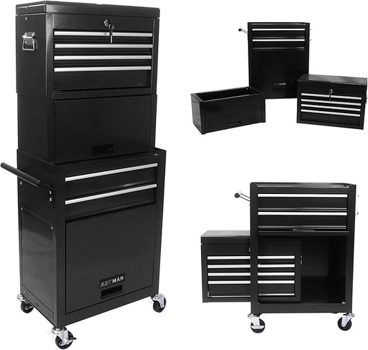 RYH 6 Drawers Rolling Tool Chest & Tool Box on Wheels | Heavy Duty Metal Cart with Ball Bearing Drawers | Fits US General Tool Box for Garage Storage (Black, 6 Drawers 3 in 1/51.99 H ¡¿ 20.87 W)