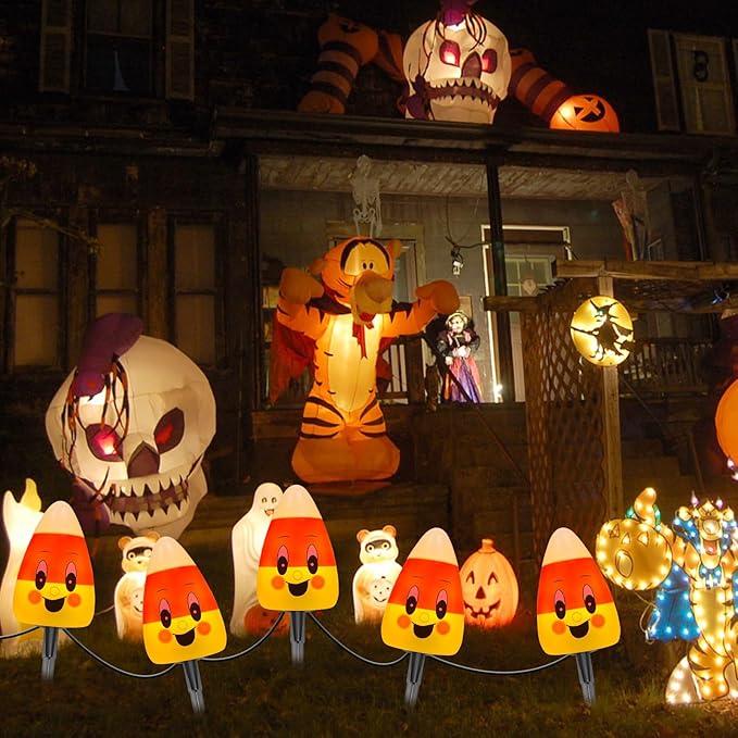 GOOTHY Halloween Candy Corn Pathway Lights Outdoor, 7Ft C7 LED Halloween Decorations Candy Corn Pathway String Lights Waterproof with 4 Stakes for Outdoor Garden Walkway Driveway Lawn Party Decor