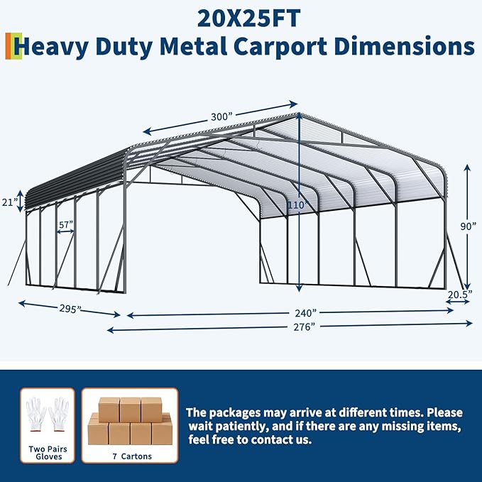 GAOMON Metal Carport, Carport with Reinforced Base and Galvanized Steel Roof, Heavy Duty Garage Car Shelter Shade, Outdoor Car Port Canopy for SUV, Truck, Boats, 20x25 FT