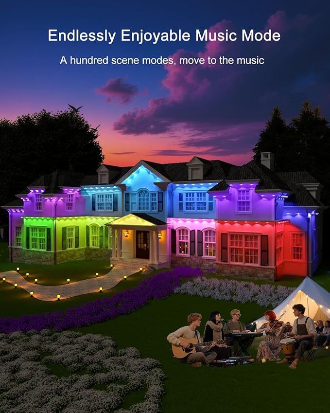 Permanent Outdoor Lights - 100FT Smart AI RGB+IC LED with 72 Lights, IP67 Waterproof, 75+ Scene Modes, Alexa/Google/Remote Control Enabled, DIY Music Sync for Christmas, Holiday & Home Decor, White