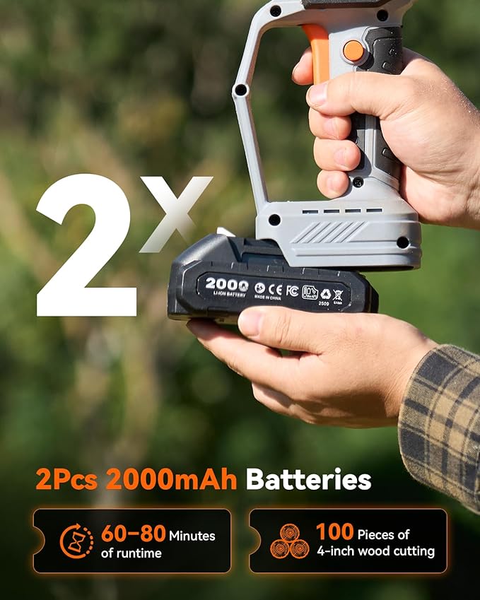8-Inch Mini Chainsaw Cordless, Brushless Motor, 2¡¿2000mAh Batteries, Lightweight Handheld Electric Chain Saw for Cutting Thick Branches, Tree Trimming, Wood Cutting, Easy to Use & Maintain