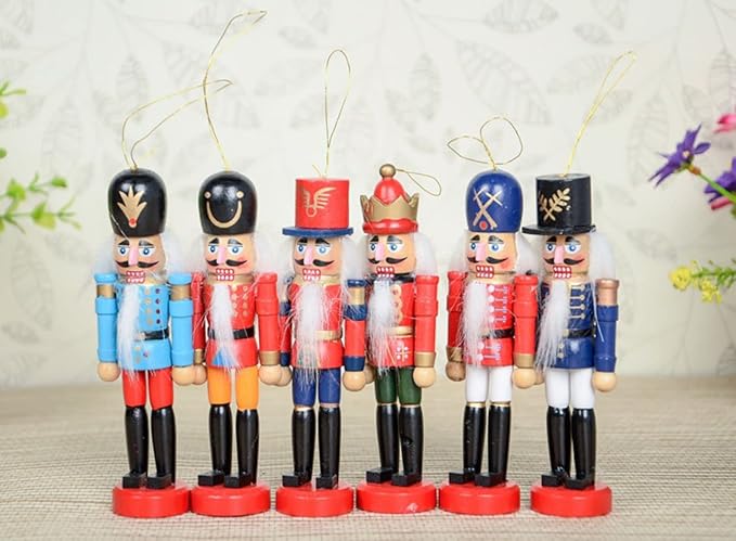 6 PCS Christmas Nutcracker Ornament Set, 4Inch Nutcrackers Tree Ornaments Set, Nutcracker Figures with Opening Mouths Christmas Decorations for Xmas Tree, Table Decor