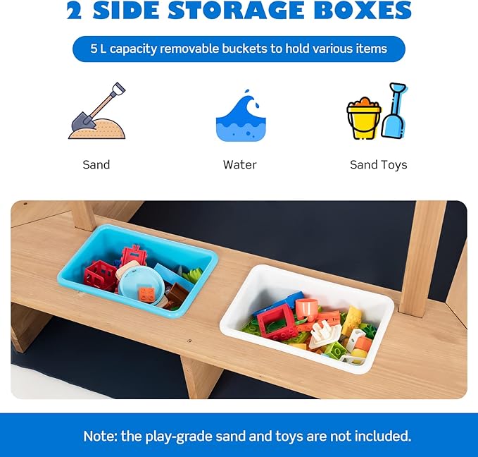 Costzon Kids Wooden Sandbox with Canopy, 50x46in Cedar Cabana Sandpit w/Ground Liner, 2 Toy Storage Boxes, Children Outdoor Playset Station for Backyard, Home, Lawn, Garden, Beach