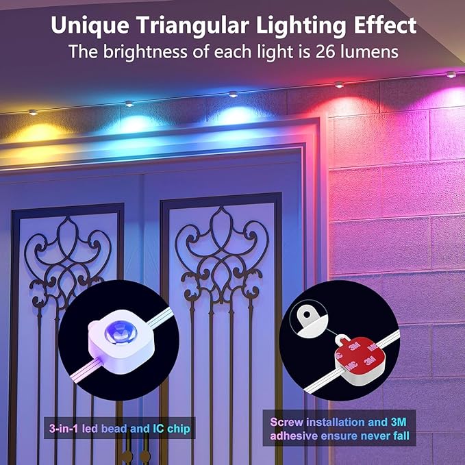 DEERDANCE Permanent Outdoor Lights for House 100ft Smart ICRGB Outside Light Eaves Lights for Christmas All Holiday Decorations Trim Light Year Round String Light Work with Alexa, Google (100.1ft)