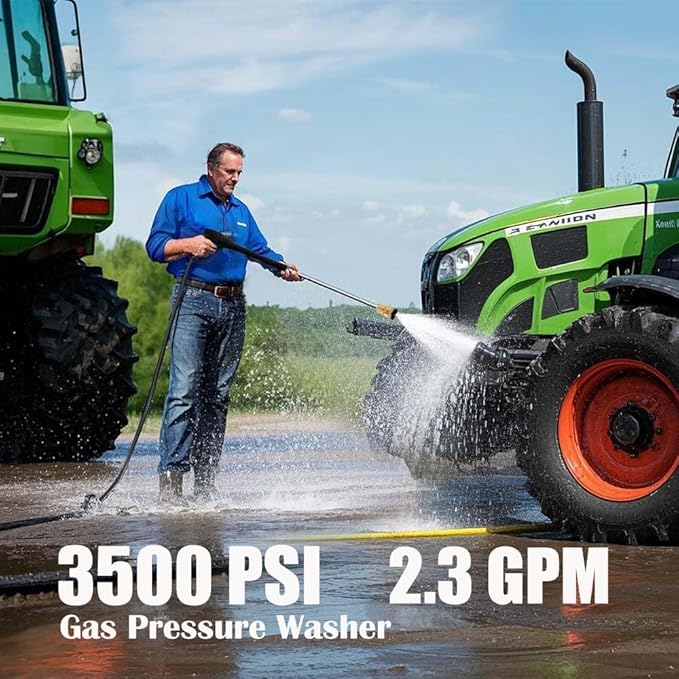 3500 PSI Gas Pressure Washer, 2.3 GPM Heavy-Duty High-Power Cleaner with 209CC 7HP Engine, 25Ft Hose, Axial Aluminum Pump, Soap Tank & 4 Quick-Connect Adjustable Nozzles (Black)