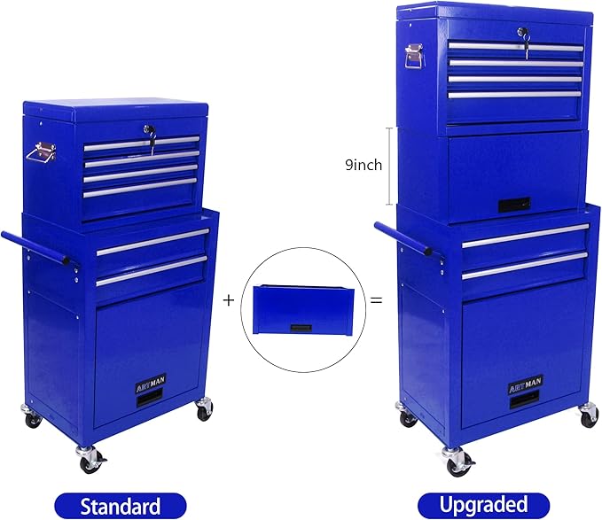 RYH 6 Drawers Rolling Tool Chest & Tool Box on Wheels | Heavy Duty Metal Cart with Ball Bearing Drawers | Fits US General Tool Box for Garage Storage(Blue, 6 Drawers 3 in 1/51.99 H ¡¿ 20.87 W)