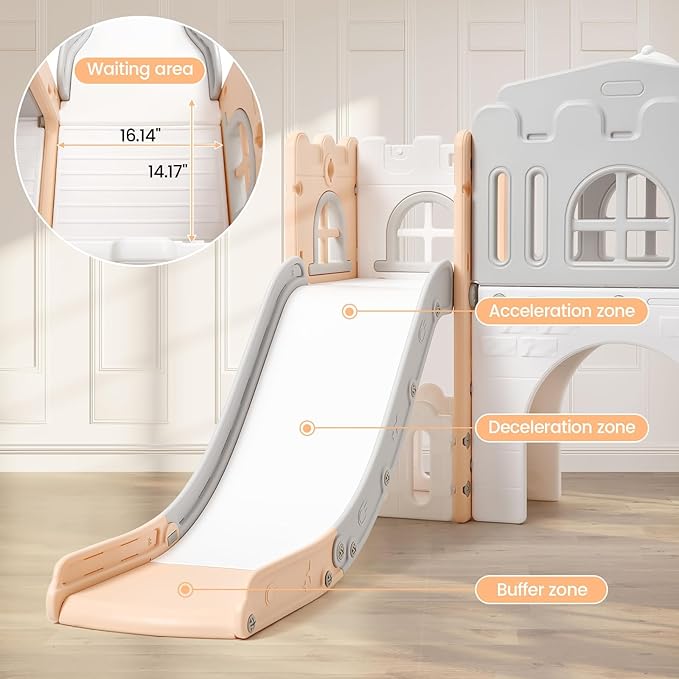 8-in-1 Toddler Slide & Climber Playset for Kids 1-3 Years, Indoor Outdoor Activity Center with Basketball Hoop, Tunnel, Telescope, Steering Wheel & Storage, Safe HDPE Backyard Fun House