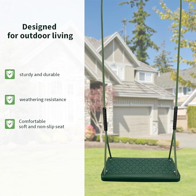 Heavy Duty Swing Seat, Non Slip Tree Swing Set with Adjustable Rope, Playground Swing Set Accessories for Kid Indoor Outdoor Backyard (Green)